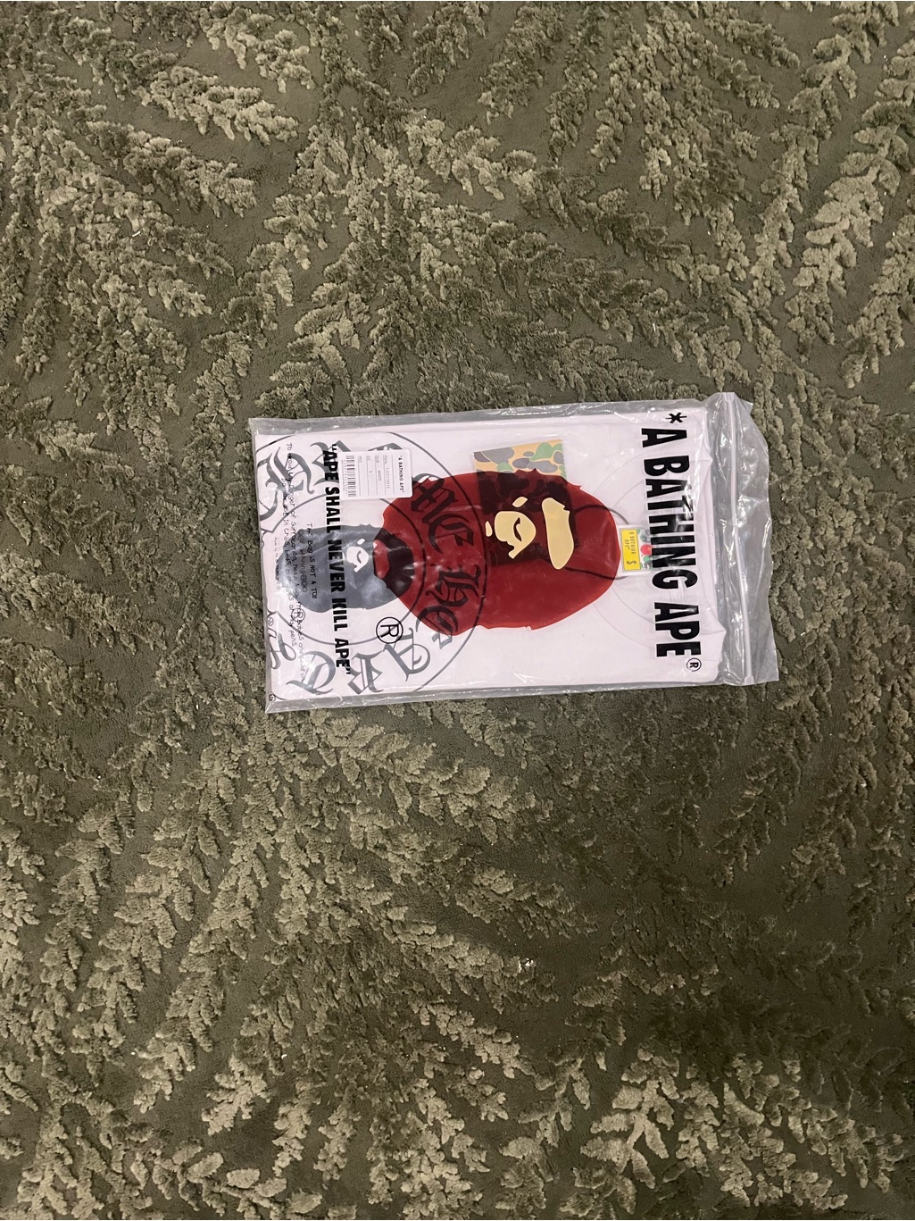 Bape White T-Shirt With Red Ape Head Graphic